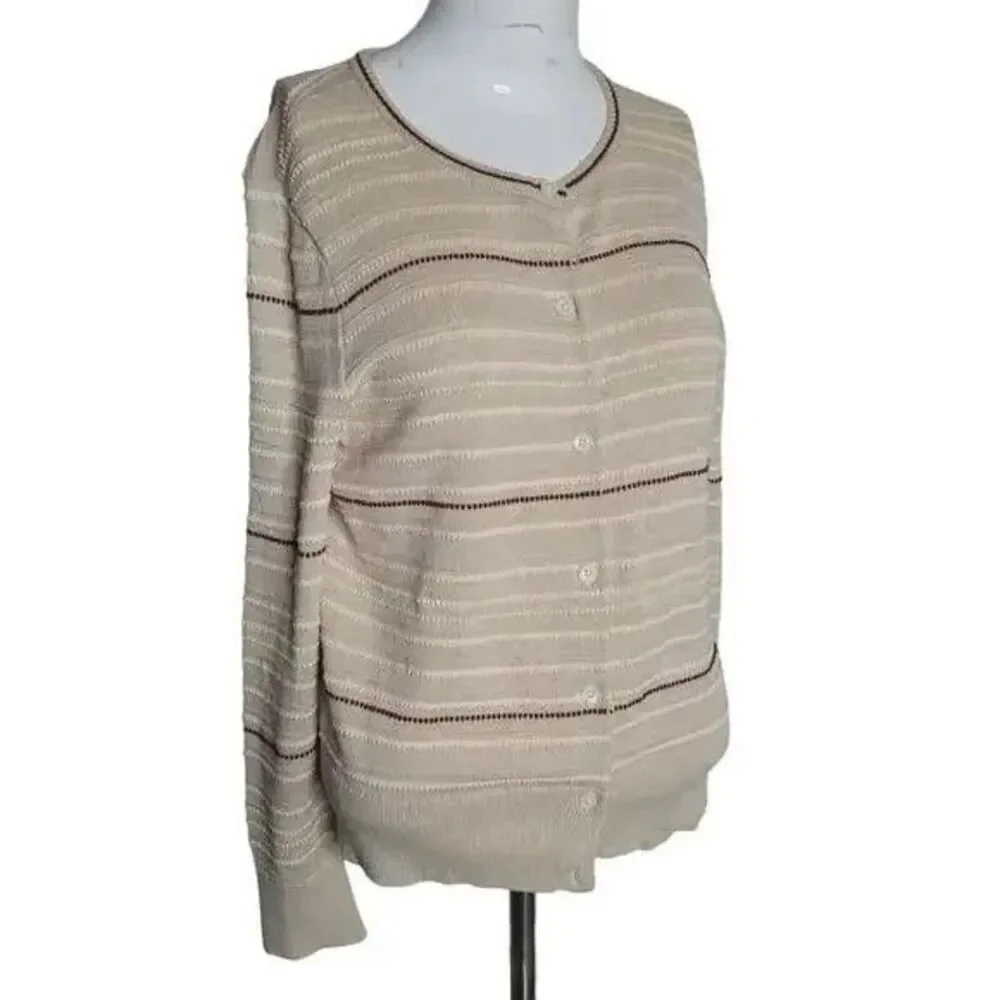 Land's End Small sweatshirt suplima cotton textured stripe button longsleeve